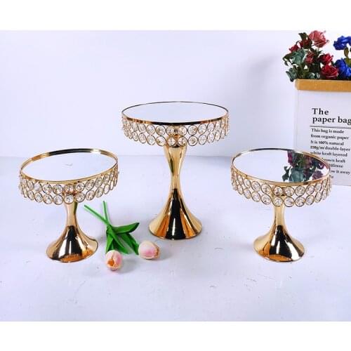 3PCS Gold Mirror Metal Round Cake Stand Wedding Birthday Party Dessert Cupcake Pedestal Display Plate Home Decor