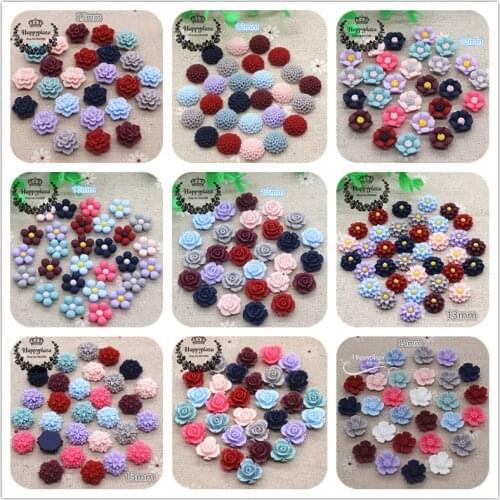 50PCS 12-15mm Mix Matte Colors Cute Resin Vintage Flowers Flatback Cabochon DIY Jewelry/Craft Scrapbook decoration