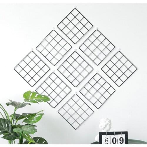 Los Fick Multi-Function Iron Frame Mesh Grid Panel Decor Photo Wall Art Display Organizer Decorative Shelves For Photos Flowers