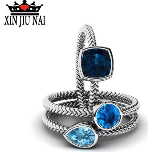 3-in-1 Promise Sapphire Ring Sets 925 Silver AAAA Zircon Cz Party Wedding Band Rings For Women Men Finger Natural Stone Jewelry