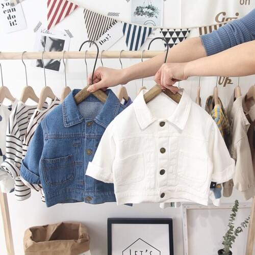 2020 Fall Fashion Children Boy Girls Denim Jacket Blue and White Coat Long Sleeve Short Jeans Outwear Cartoon Dog Kids Clothes