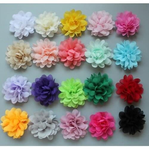 Wholesale 2.75 " girls DIY middle size Chiffon flowers Flat Back for hair headband hairclips 60pcs/lot freeshipping