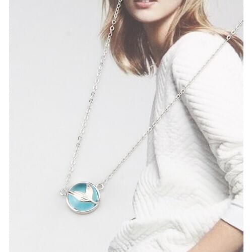 Dolphin Pendant Loving Blue Bead Nature Stone Silver Color Chain Pendants Necklace for Women Jewelry