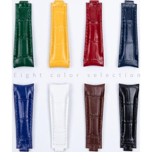 20mm Curved End Genuine Colorful Leather Watchband For Role strap For Daytona Submariner GMT Bracelet Watch Band Slider Buckle