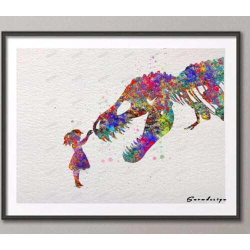 Rikivity Trex Dinosaur with girl poster prints Pictures canvas painting Modern wall art kids room Decoration sticker