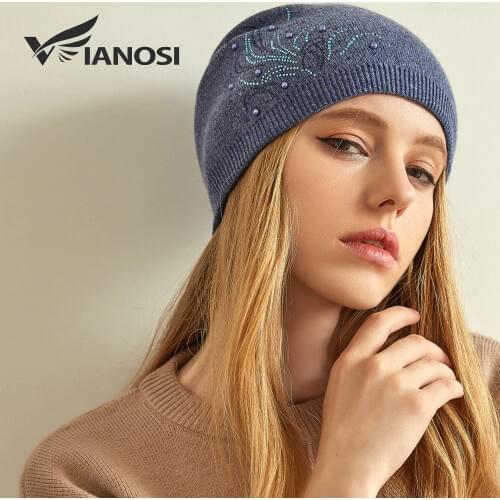 VIANOSI Wool Winter Hats for Women Warm Beanies Hat New Fashion Design Caps With Pearl Touca