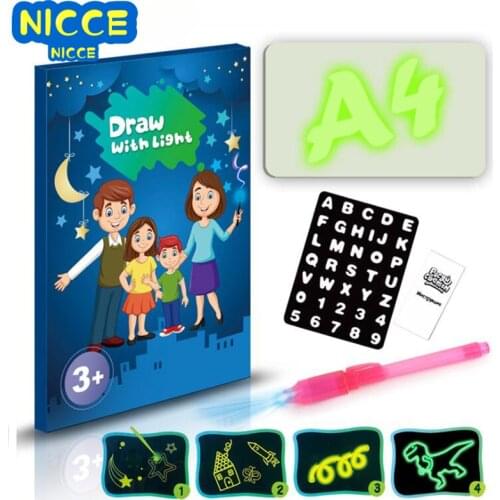Magic Drawing Board With Fluorescent Pen Luminous Graffiti Cartoon Painting Electronic Funny Early Education Drawing Toy