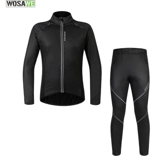 WOSAWE Winter MTB Cycling Motorbike Jersey Set Running Tights Motorcycle Set Pants Windproof Thermal Long-Sleeved Riding Suits