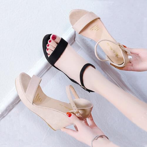 2021 New Summer Thick Bottom High Heel Womens Shoes Size 32 33 40 Black Roman Wedges Heel Platform Womens Sandals Beach Shoes