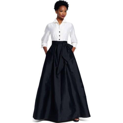 High Quality 2017 Custom Made Long Black Ball Gowns With Pockets Bow Vintage Satin Floor Length Skirts For Women Zipper Skirt