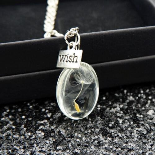 Fancy Transparent Oval Glass Dandelion Women Necklace Choker Lucky Natural Dried Flower Chain Children Jewelry Accessories
