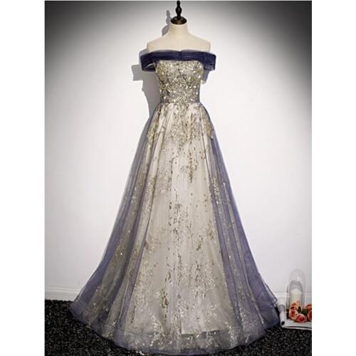 Elegant Boat Neck A-line Evening Dress Vestido De Festa Purple Evening Dresses Long Dress 2021 New Fashion Robe De Soiree