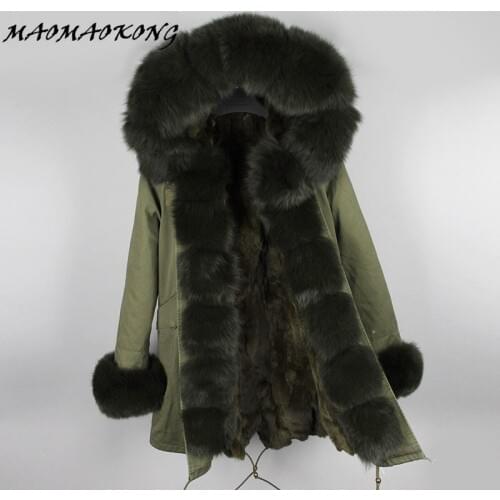 New Women Winter Coat Real Fox Fur Hood Thick Rabbit Fur Lining Woman Parkas Female Overcoat Winter Clothing Brand 2017