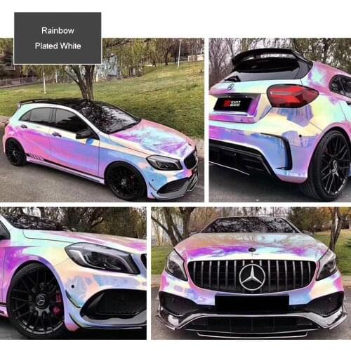 10Mx1.35M White Holographic Rainbow Car Body Vinyl Wrap PVC Decals Sticker Sheet Car Stytling Film Roll