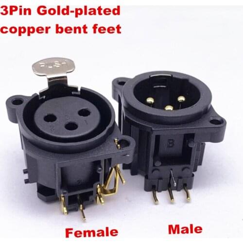 2Pcs Higt Quality XLR 3Pole Gold-plated Right Angle Male/Female 3Pin Bent Socket Chassis PCB Panel Socket Connector Mic
