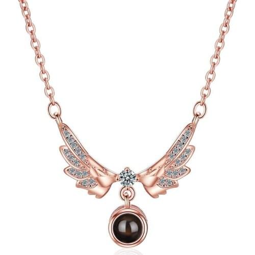 2019 Hot 925 Sterling Silver Necklace For Women Crystal 100 languages I love you Projection Wing Necklace Girl Fashion Jewelry