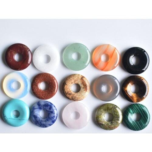 2020 New high quality Assorted natural stone gogo donut charms pendants beads 18mm for jewelry making Wholesale 15pcs/lot free