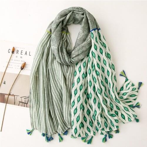 2021 Scarves For Women Geometric Printed Patchwork Female Shawls Tassel Hijab Scarf Turbans