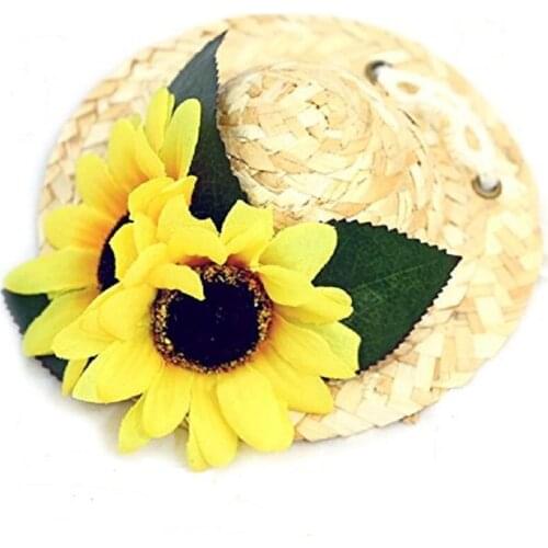 Free Shipping Cute Dog Hat Summer Adjustable Small Pet Sunflowers Cap Accessories Yorkie Poodle Maltese Photography