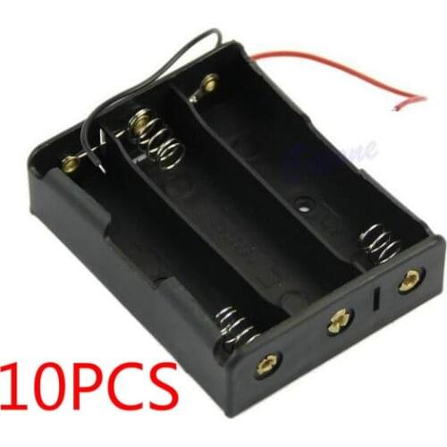 10PCS 18650 Battery Case Storage Box Case Plastic Holder With Wire Leads for 3x18650 Batteries Soldering Cnnecting Black Digital