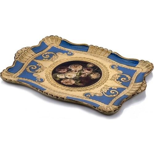 DOLBOVI Porio Gold Leaf Rose Picture Turquoise tray 34x48 tray поднос plateau de service