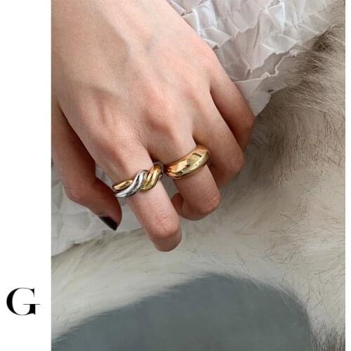 GHIDBK 925 Sterling Silver Twisted Irregular Open Rings Women Statement Minimalist Silver Ring Unique Design Ring Simple Jewelry