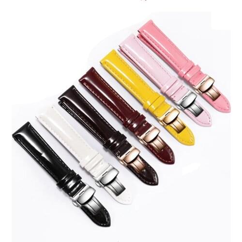 Glossy Genuine leather watchband 12mm 14mm 16mm 18mm 20mm Colorful strap for females watch accessories Give tool