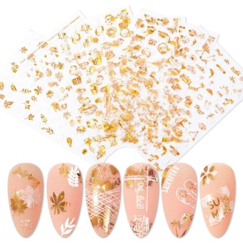 Holographic Gold Letters Nail Decals Stickers 3D Stripe Nail Art Sliders Adhesive Foils all for Manicure Decorations