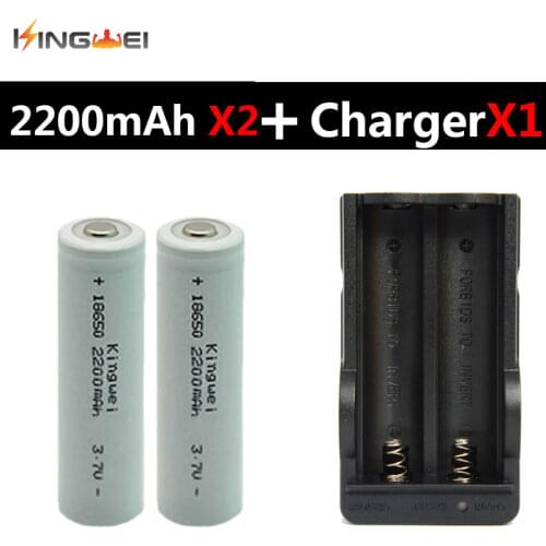 HOT SALE New KingWei 2 X 18650 Battery with 18650 Double Charger EU US Plug for 3.7v 2200mAh Rechargeable Li-ion Battery