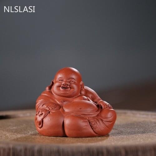 Yixing Purple Clay Tea Pet Smiley Buddha Statue Decoration Garden Creativity Ornament Tea Ceremony Handmade Accessories