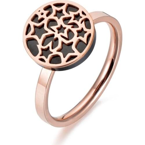 Classic Rose Gold Color Geometry Star Ring Jewelry Trendy Titanium Steel Acrylic Wedding Rings For Women Anel R18030