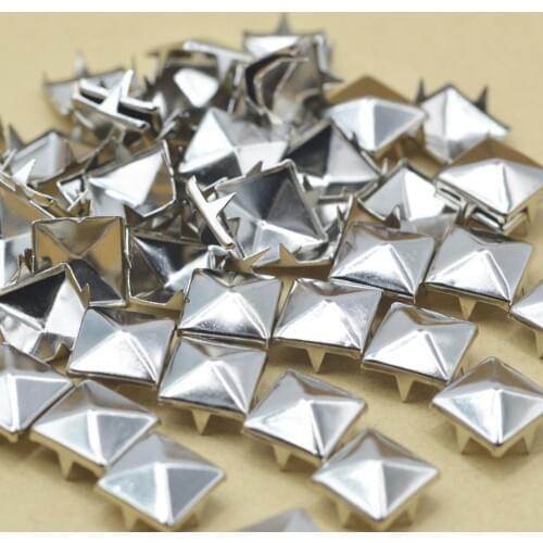 KALASO 100PCS 8mm/10mm/12mm Silver Pyramid Square Claw Nails Rivets Diy Craft Accessories Wholesale Leathercraft Bag Garment