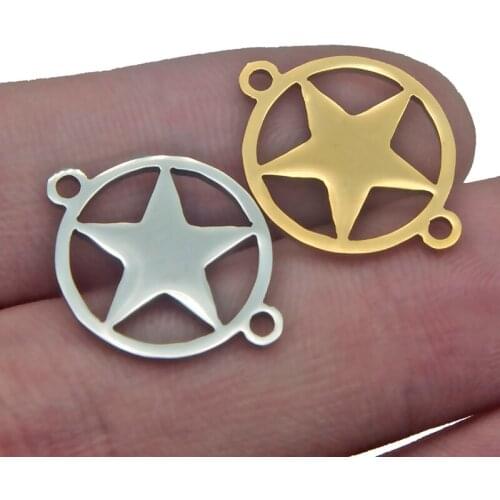 5pcs Stainless Steel Circle Pentagram Five-Point Star Style Connector Handmade Charms Pendant Bracelet Necklace Jewelry Making