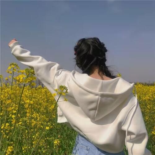 Zip up autumn winter womens hoodies pockets slim crop top women jacket female clothes drawstring white sexy hoody cotton coats