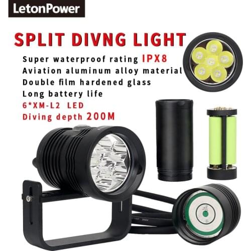 LetonPower Canister Dive Lamp light Technical Diving Highlighted Flashlight6xL2 10000lm Scuba Dive Torch 18650 200m Underwater V