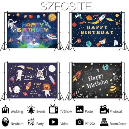 Cartoon Space Walk UFO Astronaut Planet Backdrop Photography Photo Boy Birthday Party Room Decor Kids Custom Vinyl Backgrounds