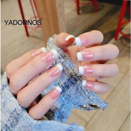 24pcs fake stick on nails Pearl Inlaid Nail Patch Glue Type Removable Long Paragraph Fashion Manicure acrylic nail products