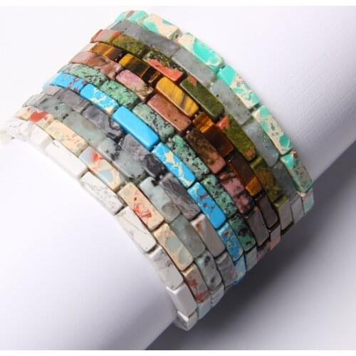 Natural Gem Stone Bracelet Stretch Labradorite Unakite Tiger eye Healing rectangle Beads For Women men bracelets gifts wholesale