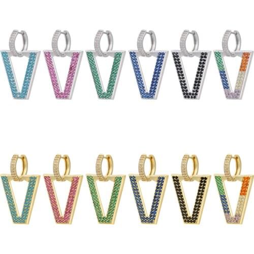 New Colorful Geometric Triangle Hoop Earring Neon Fluorescent CZ Cubic Zirconia Ear Ring Women Banquet Jewelry Gift Wholesale