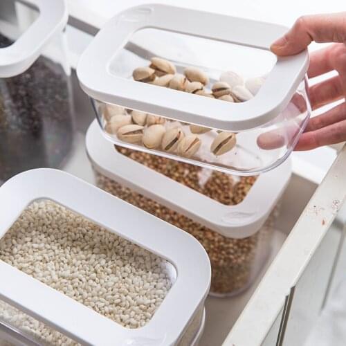 Plastic airtight jar kitchen storage box white lid food jar fresh-keeping transparent container Gift sticker kitchen storage