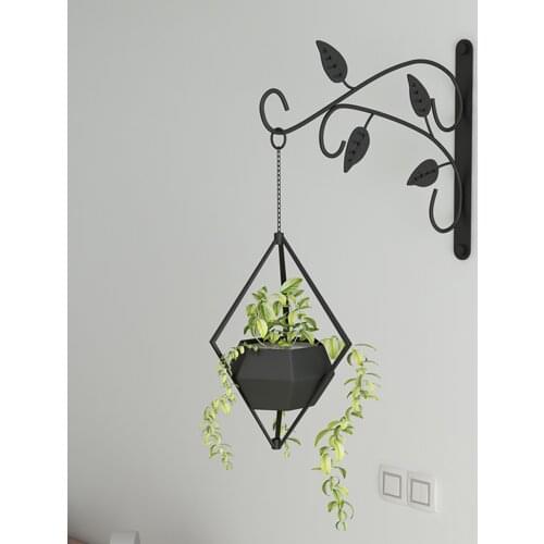 Flower Stand, Wall-Mounted Metal Bracket Decorative Rack Outdoor Plant Hanger for Balcony Backyard, Black