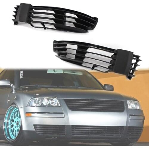 1 Pair Grille ABS Car Lamp Hoods Front Bumper Grille without Fog Light Hole For VW Passat 2001-2005 Sedan Wagon Black