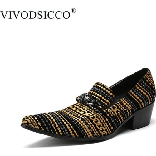 VIVODSICCO Luxury Mens Dress Shoes Fashion Wedding Shoes Mans Heighten Gents High-Heeled Party Formal Pointed Toe Leather Shoes