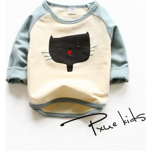 Retail New 100% Cotton Kids Clothes Child Blouse Clothing For baby Girls T shirts Top Long Seeve Cute cartoon Cat Spring Autumn