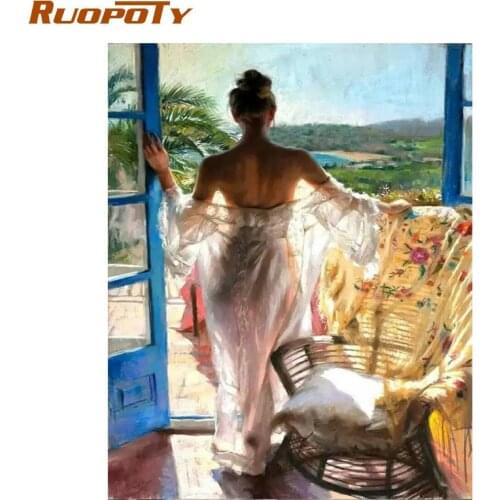 RUOPOTY Frame Women DIY Painting By Numbers Handpainted Oil Painting Acrylic Wall Art Picture Home Decor Unique Gift 40x50cm Art