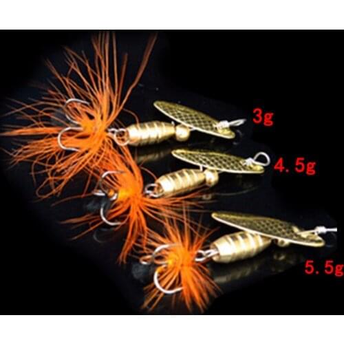 8g Fishing Lure Spoon Bait ideal for Bass Trout Perch pike rotating Fishing with Feather Treble Hook Tackle 3 Styles
