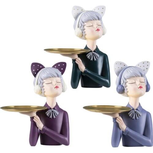 Modern Girl Statue Sculpture Figurine Resin Crafts Ornaments Tabletop Dsiplay Tray Glasses Mekup Comestic Holder Stand Decor