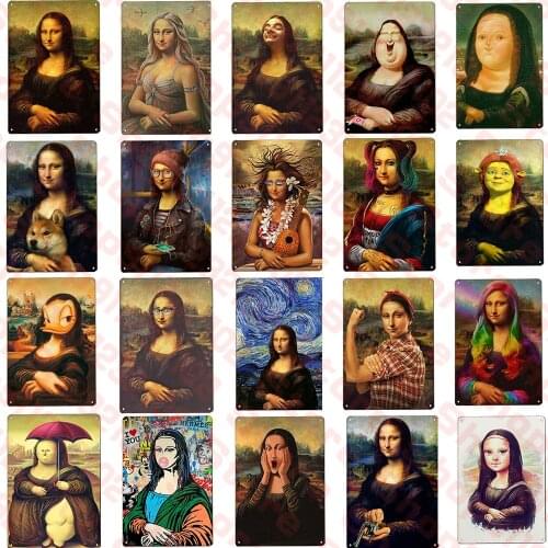 Vintage Funny Monalisa Metal Tinsign Posters Retro Tin Signs for Home Bar Pub Club Man Cave Wall Decor Plaque Wall Art
