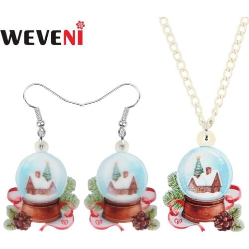 WEVENI Acrylic Christmas Tree Crystal Ball House Jewelry Sets Necklace Earrings Decoration Jewelry For Women Girl Teen Kids Gift