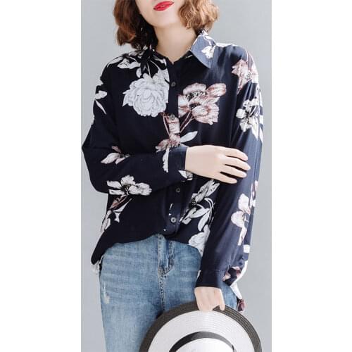 Summer Plus Size Women Blouse Shirts Office Lady Tops Tunic Casual Loose Print Floral Long Sleeve Cardigan Clothing 2020 LP524
